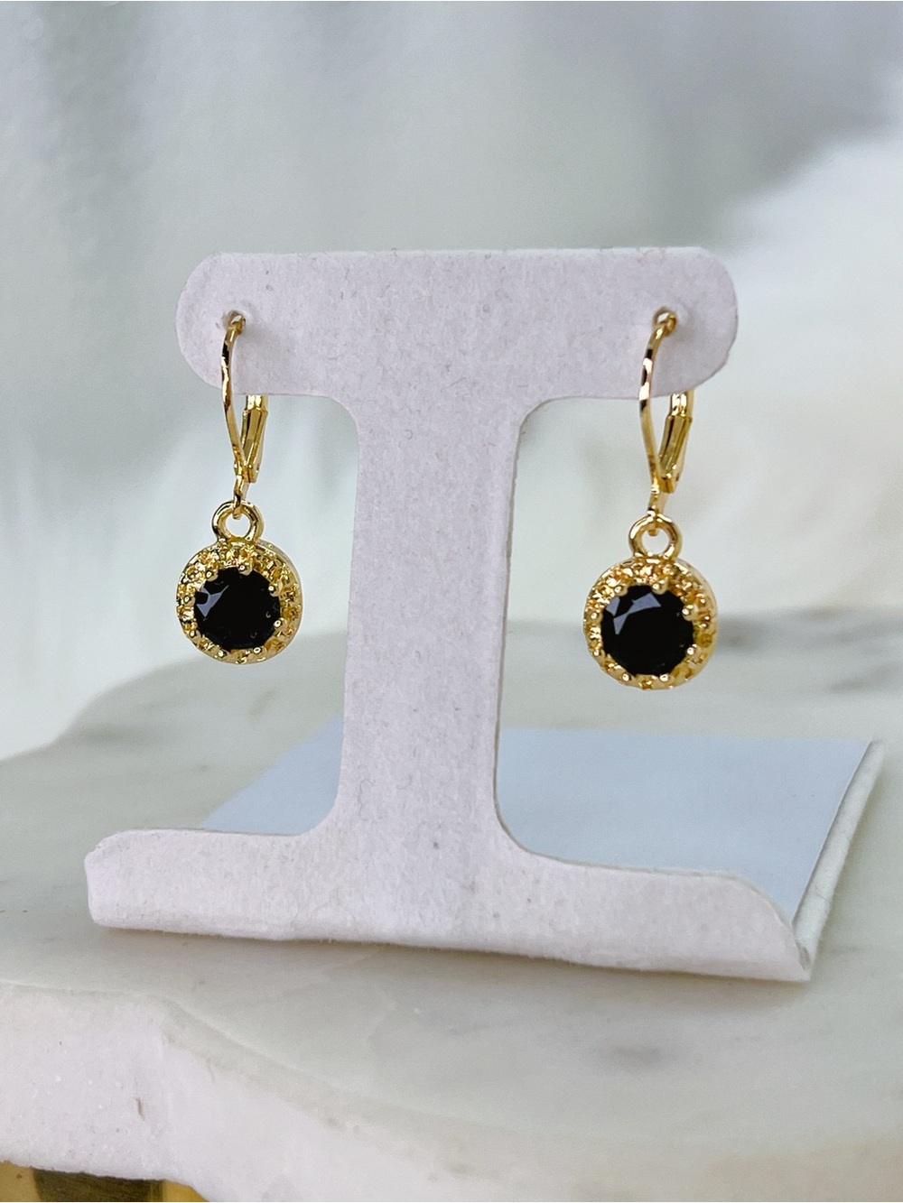 3 CT black diamond earrings 14k yellow gold round cut dangle huggie lever back